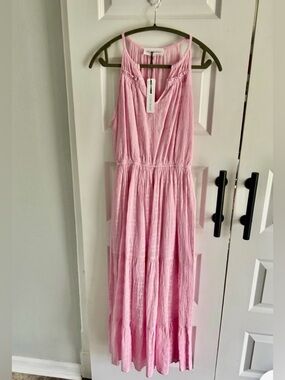 Anthro Self Contrast Pale Pink Tiered cotton gauze Maxi Halter Dress medium